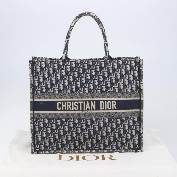 Christian Dior Trotter Canvas Oblique Book Tote Hand Bag Navy Auth ka7022