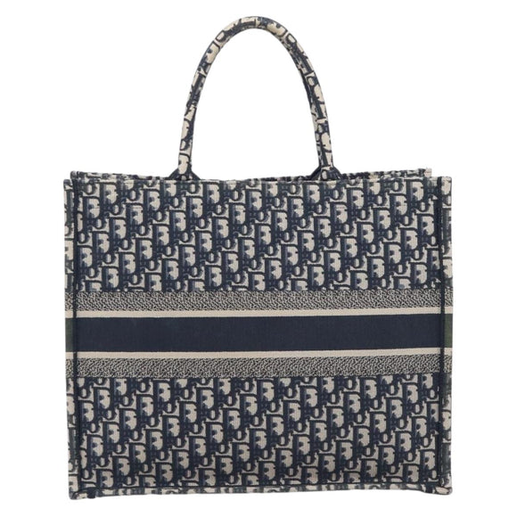 Christian Dior Trotter Canvas Oblique Book Tote Hand Bag Navy Auth ka7022