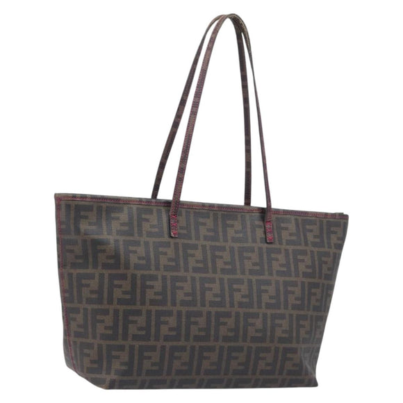 FENDI Zucca Canvas Tote Bag PVC Black Brown UZD 2111 Auth ka7025