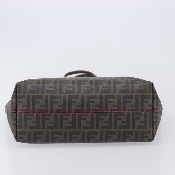 FENDI Zucca Canvas Tote Bag PVC Black Brown UZD 2111 Auth ka7025