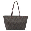 FENDI Zucca Canvas Tote Bag PVC Black Brown UZD 2111 Auth ka7025-2