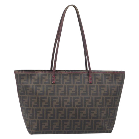 FENDI Zucca Canvas Tote Bag PVC Black Brown UZD 2111 Auth ka7025