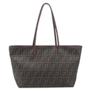 FENDI Zucca Canvas Tote Bag PVC Black Brown UZD 2111 Auth ka7025-3