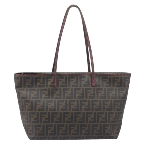FENDI Zucca Canvas Tote Bag PVC Black Brown UZD 2111 Auth ka7025