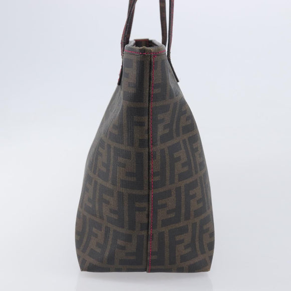 FENDI Zucca Canvas Tote Bag PVC Black Brown UZD 2111 Auth ka7025