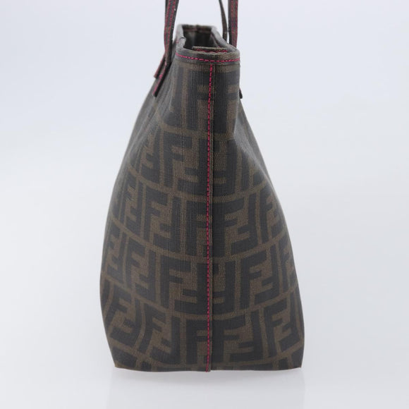 FENDI Zucca Canvas Tote Bag PVC Black Brown UZD 2111 Auth ka7025