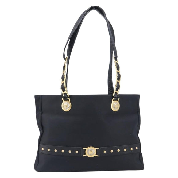 Gianni Versace Tote Bag Nylon Black Gold Auth ka7026