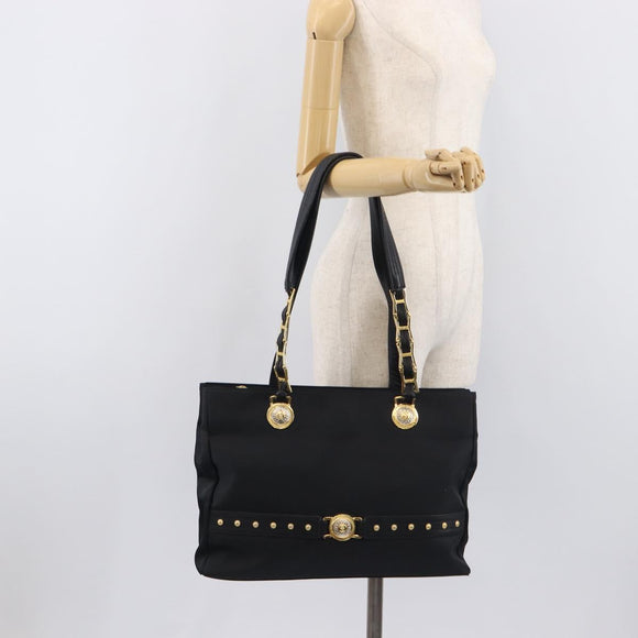 Gianni Versace Tote Bag Nylon Black Gold Auth ka7026