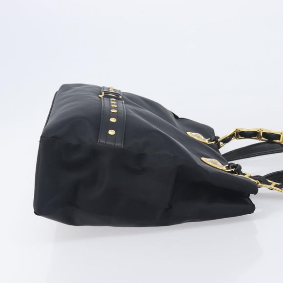Gianni Versace Tote Bag Nylon Black Gold Auth ka7026