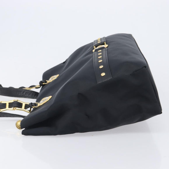 Gianni Versace Tote Bag Nylon Black Gold Auth ka7026