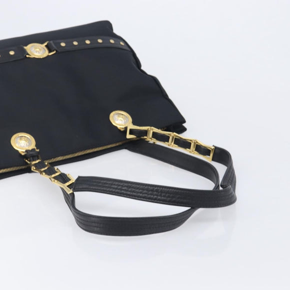 Gianni Versace Tote Bag Nylon Black Gold Auth ka7026