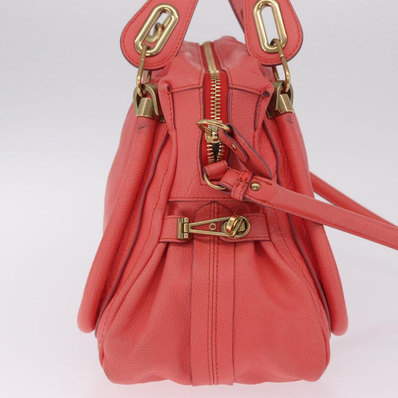 Chloe Paraty Hand Bag Leather 2way Pink Gold Auth ka7028A