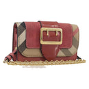 BURBERRY Nova Check Chain Shoulder Bag Canvas Leather Beige Gold Auth ka7030-1