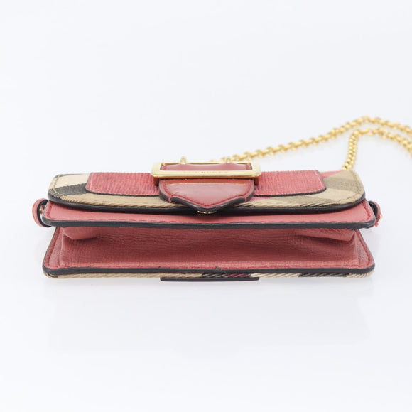 BURBERRY Nova Check Chain Shoulder Bag Canvas Leather Beige Gold Auth ka7030