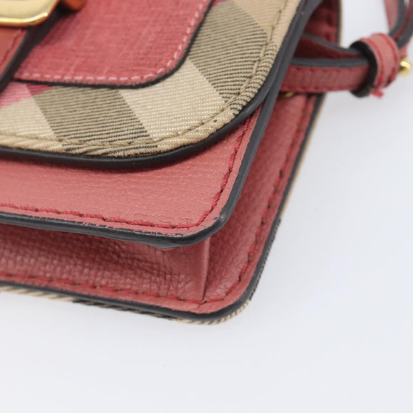 BURBERRY Nova Check Chain Shoulder Bag Canvas Leather Beige Gold Auth ka7030