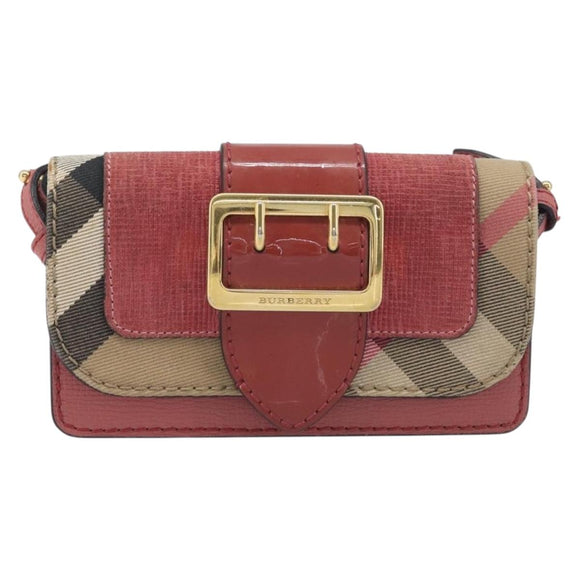 BURBERRY Nova Check Chain Shoulder Bag Canvas Leather Beige Gold Auth ka7030