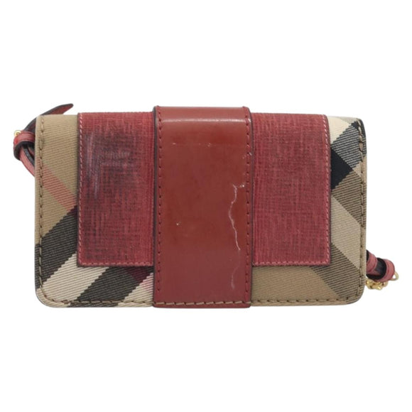 BURBERRY Nova Check Chain Shoulder Bag Canvas Leather Beige Gold Auth ka7030