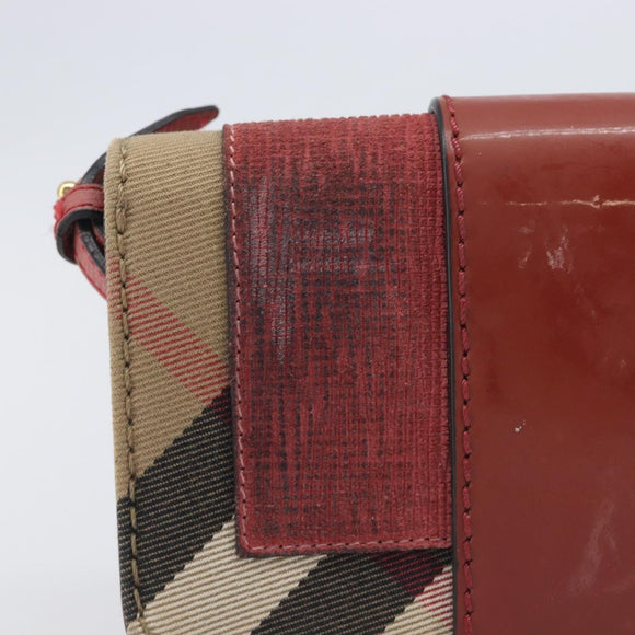 BURBERRY Nova Check Chain Shoulder Bag Canvas Leather Beige Gold Auth ka7030