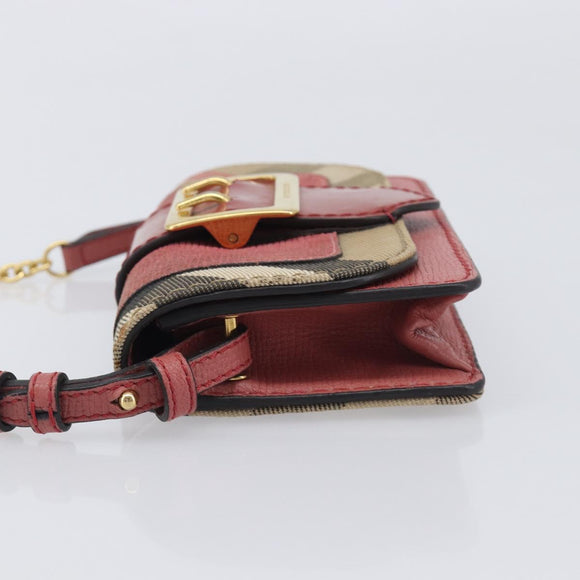 BURBERRY Nova Check Chain Shoulder Bag Canvas Leather Beige Gold Auth ka7030
