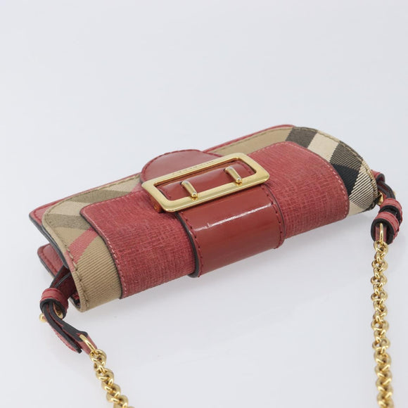 BURBERRY Nova Check Chain Shoulder Bag Canvas Leather Beige Gold Auth ka7030