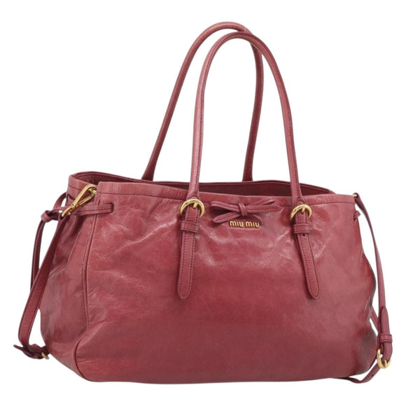 Miu Miu Tote Bag Leather 2way Pink Gold Auth ka7033A