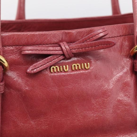 Miu Miu Tote Bag Leather 2way Pink Gold Auth ka7033A