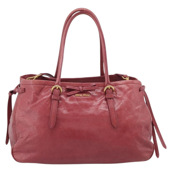 Miu Miu Tote Bag Leather 2way Pink Gold Auth ka7033A