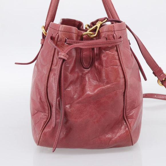 Miu Miu Tote Bag Leather 2way Pink Gold Auth ka7033A