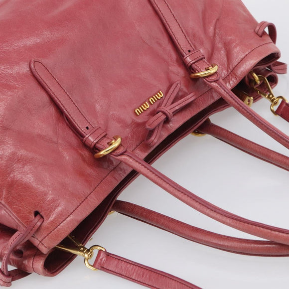 Miu Miu Tote Bag Leather 2way Pink Gold Auth ka7033A