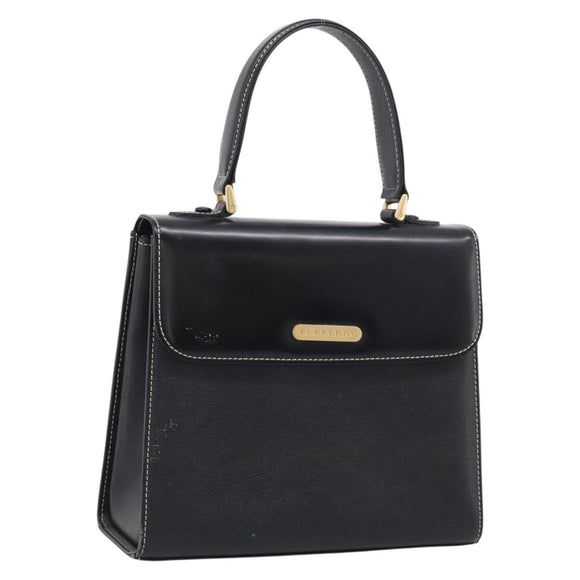 BURBERRY Hand Bag Leather Black Gold Auth ka7034