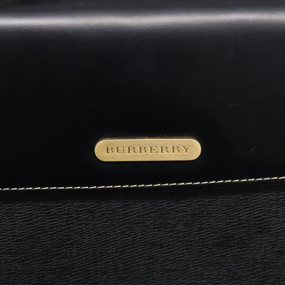 BURBERRY Hand Bag Leather Black Gold Auth ka7034