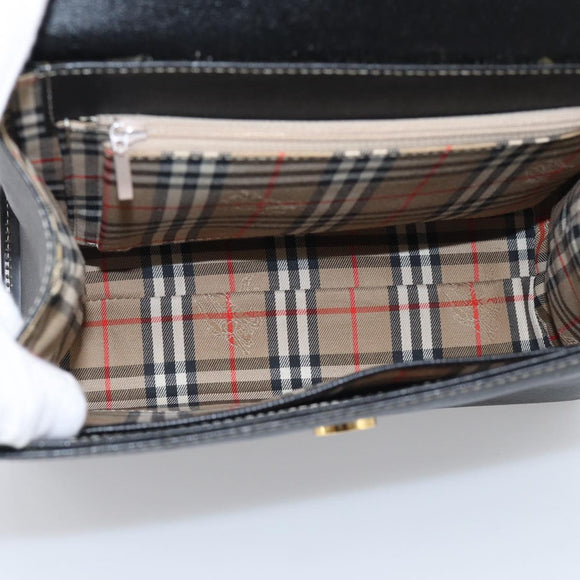 BURBERRY Hand Bag Leather Black Gold Auth ka7034
