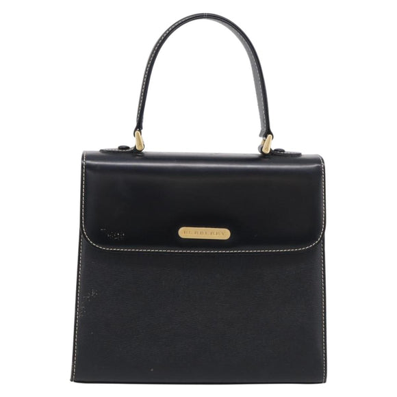 BURBERRY Hand Bag Leather Black Gold Auth ka7034