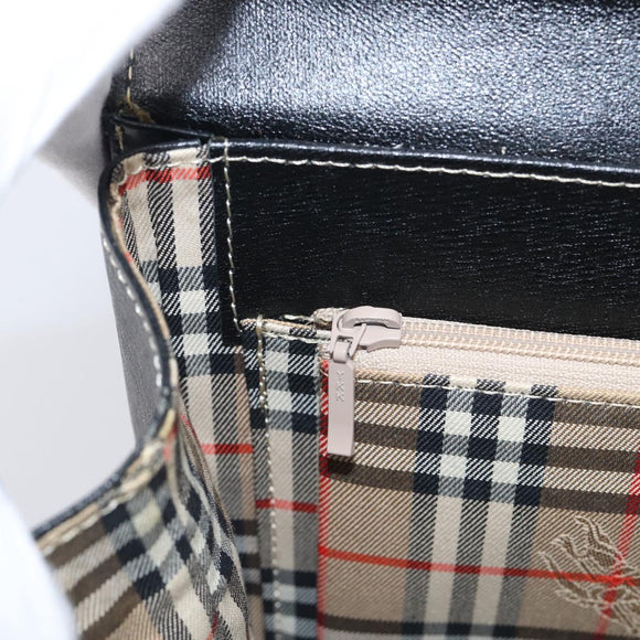 BURBERRY Hand Bag Leather Black Gold Auth ka7034