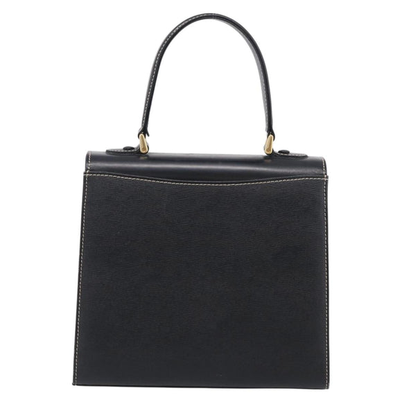 BURBERRY Hand Bag Leather Black Gold Auth ka7034