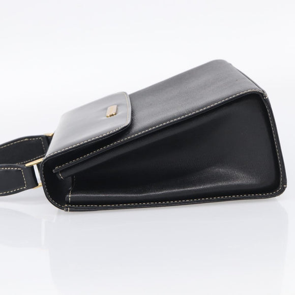 BURBERRY Hand Bag Leather Black Gold Auth ka7034