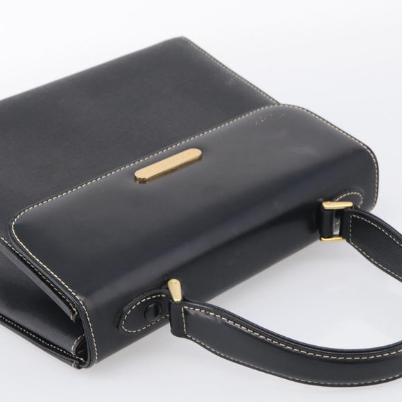 BURBERRY Hand Bag Leather Black Gold Auth ka7034