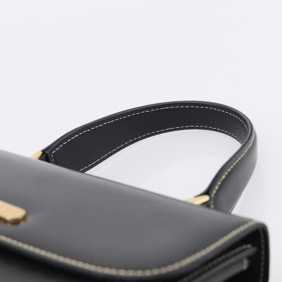 BURBERRY Hand Bag Leather Black Gold Auth ka7034