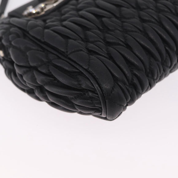 Miu Miu Matelasse Shoulder Bag Leather Black Silver Auth ka7035M