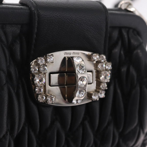Miu Miu Matelasse Shoulder Bag Leather Black Silver Auth ka7035M