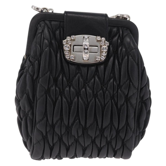 Miu Miu Matelasse Shoulder Bag Leather Black Silver Auth ka7035M