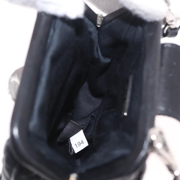 Miu Miu Matelasse Shoulder Bag Leather Black Silver Auth ka7035M