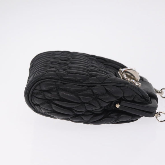 Miu Miu Matelasse Shoulder Bag Leather Black Silver Auth ka7035M
