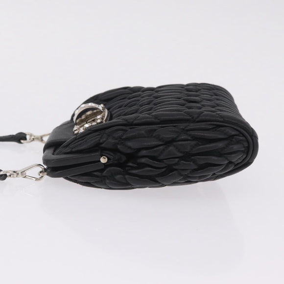Miu Miu Matelasse Shoulder Bag Leather Black Silver Auth ka7035M