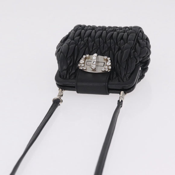 Miu Miu Matelasse Shoulder Bag Leather Black Silver Auth ka7035M