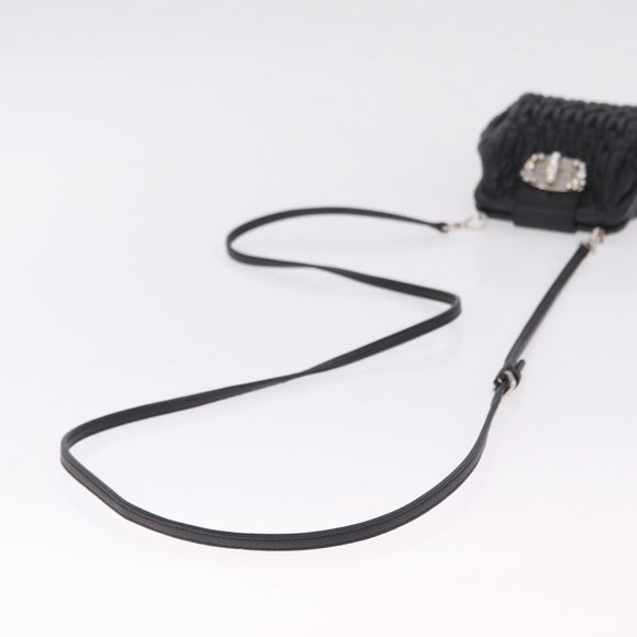 Miu Miu Matelasse Shoulder Bag Leather Black Silver Auth ka7035M