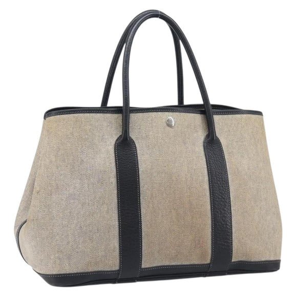 HERMES Garden Party PM Hand Bag Tower Ash Beige Silver Auth ka7037