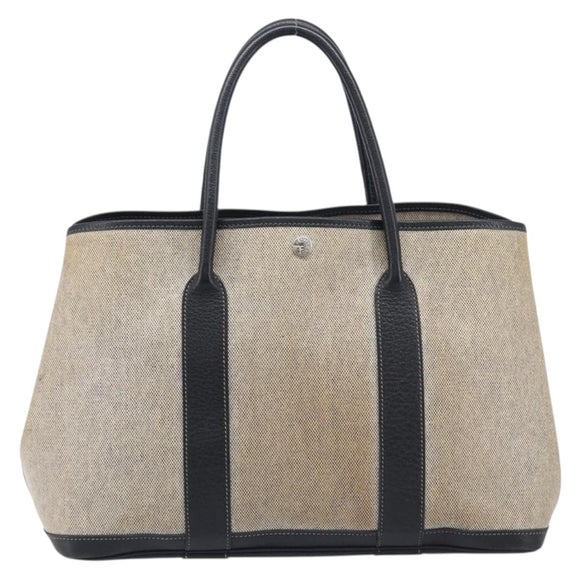 HERMES Garden Party PM Hand Bag Tower Ash Beige Silver Auth ka7037