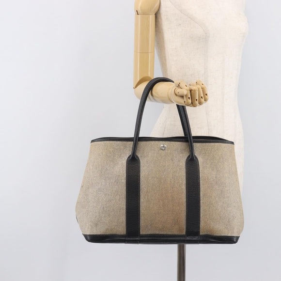 HERMES Garden Party PM Hand Bag Tower Ash Beige Silver Auth ka7037