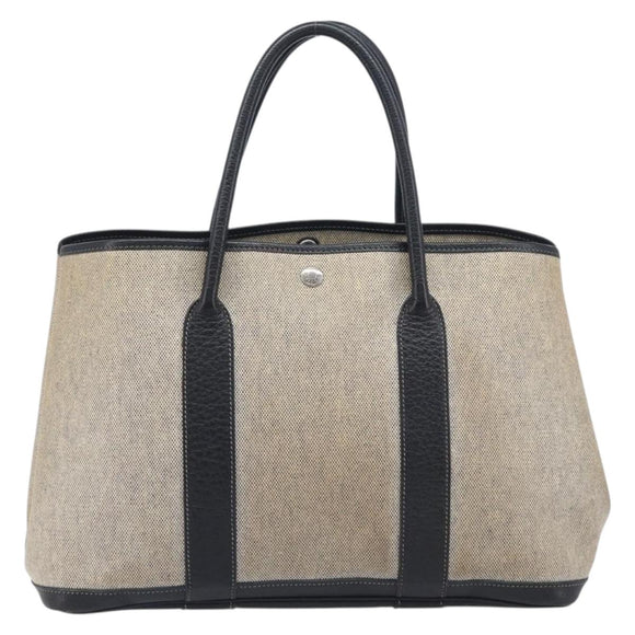 HERMES Garden Party PM Hand Bag Tower Ash Beige Silver Auth ka7037